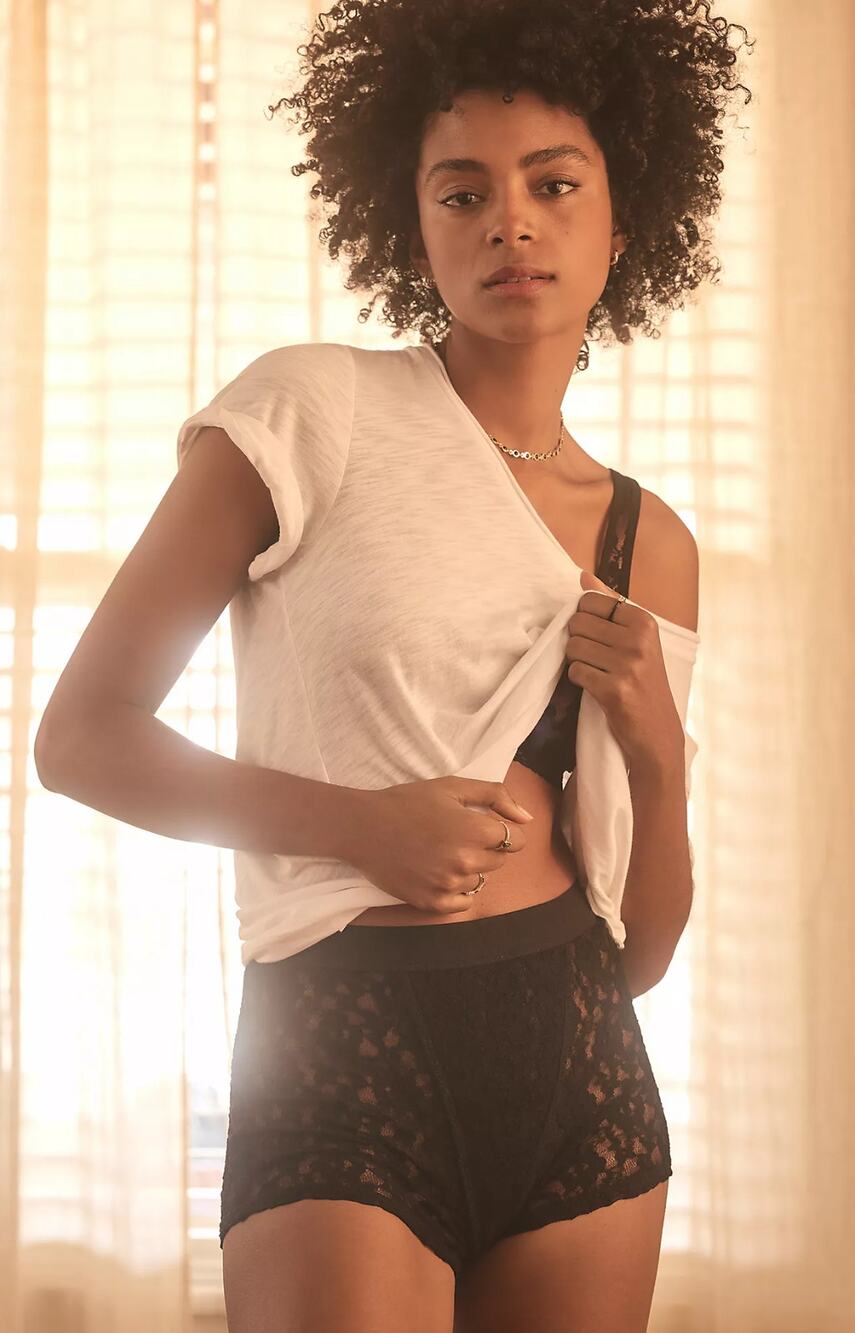 New Anthropologie Mesh Lace Black Shorts - Size Medium